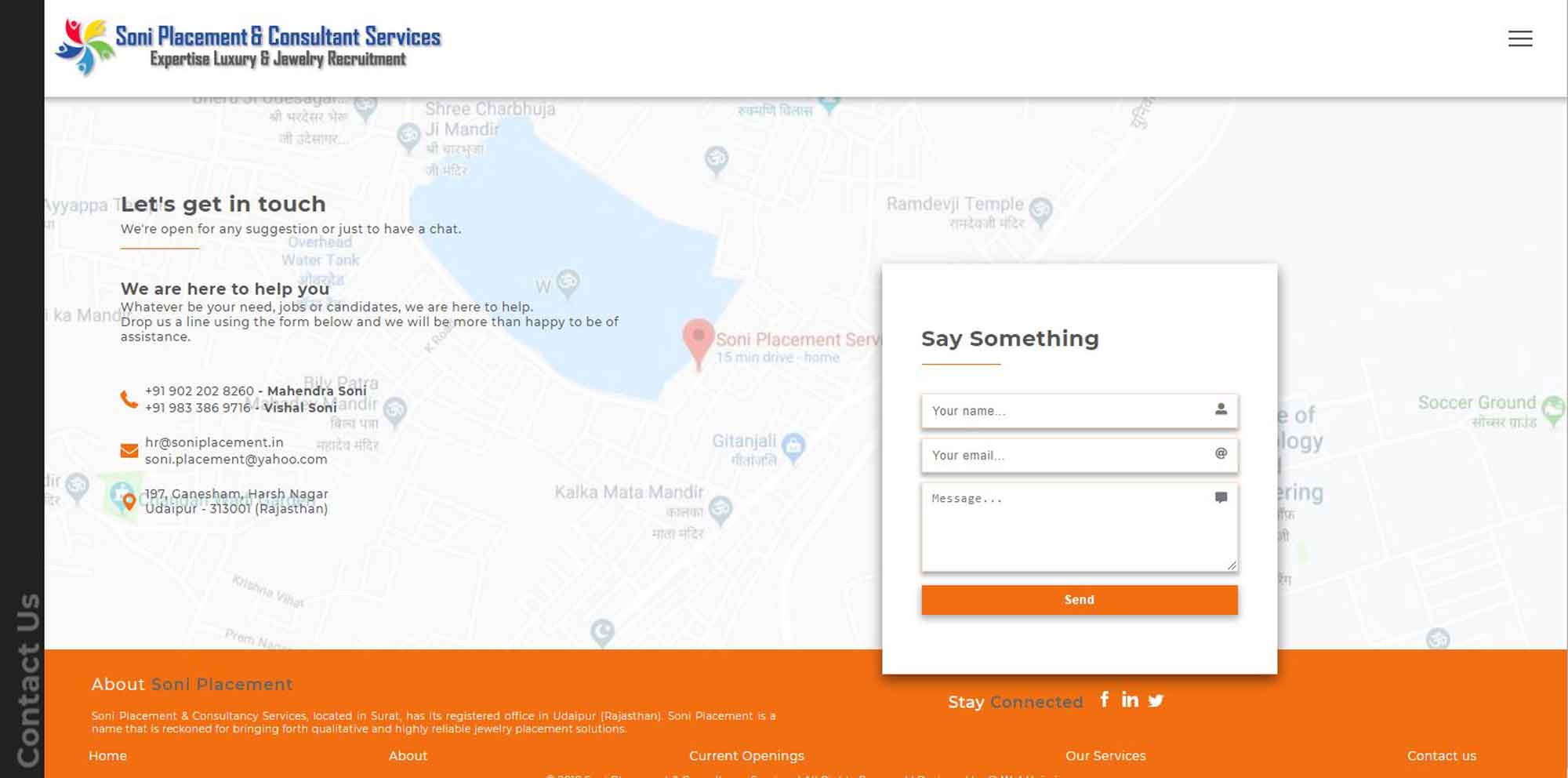 contact page Screen