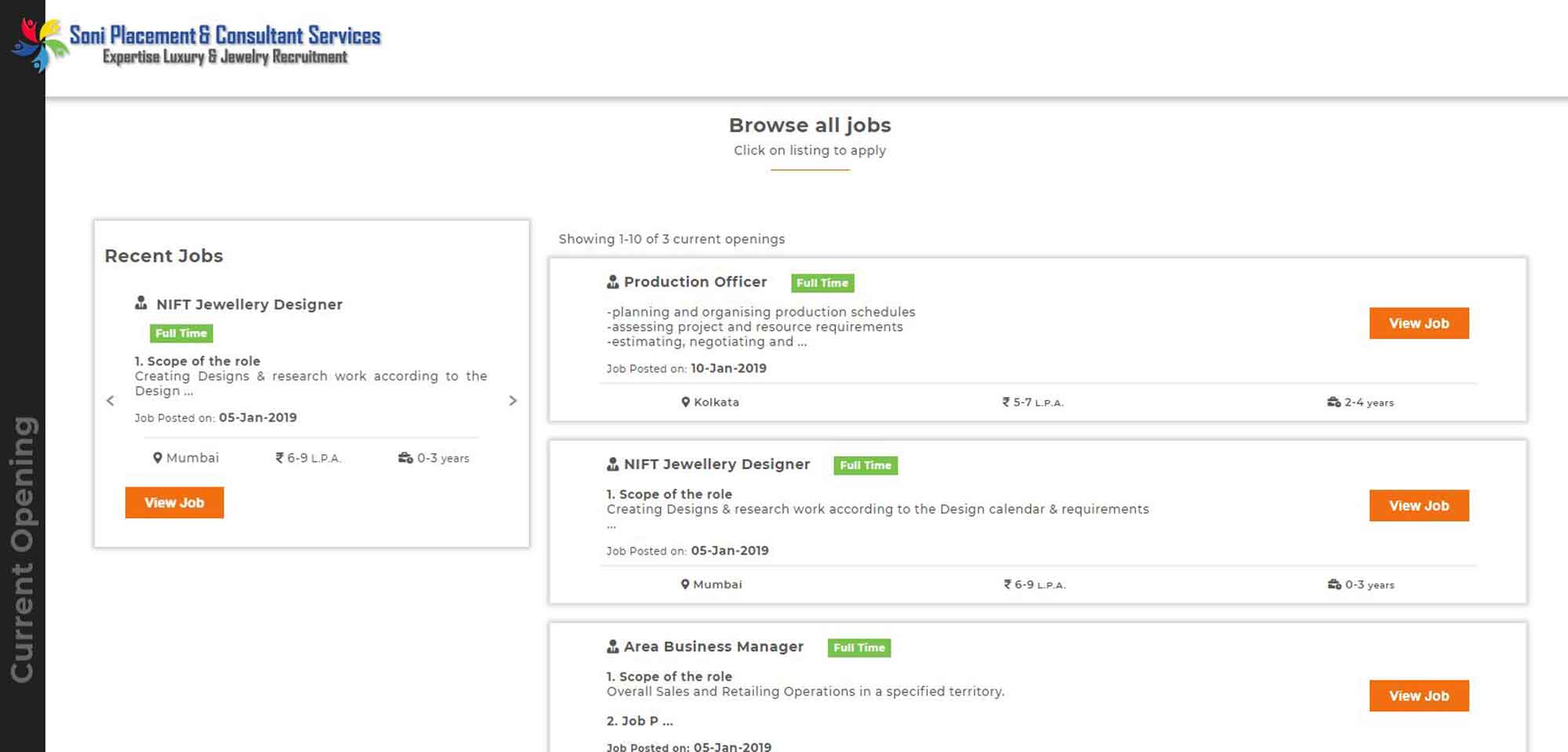 current jobs Screen